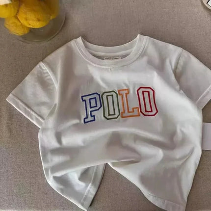 2025 Summer Kids Korean Style Simple 100% Cotton T Shirt for Children Trendy Letter Printed Tees Girls Daily Casual Sweatshirts by Gilded Grace