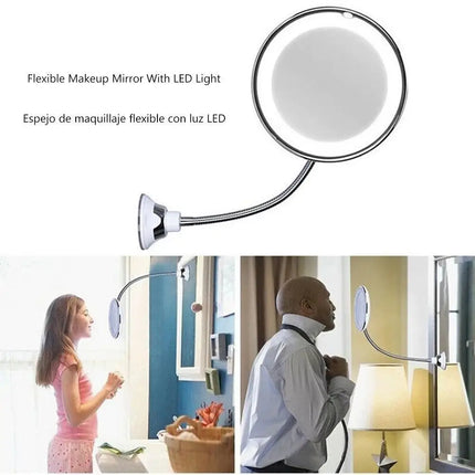Flexible Gooseneck Makeup Mirror with LED Light 10X Magnifying Mirror Suction Cup Bright Diffused Light And 360 Degree Swivel by Gilded Grace