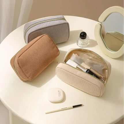 Corduroy Travel Cosmetic Bag Portable Makeup Storage Bag Purses Women Zipper Make Up Organizer Travel Storage Bag And Makeup Bag by Gilded Grace