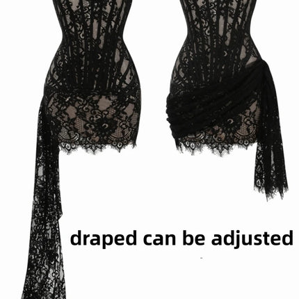 Women's Sexy Strapless Lace Corset Mini Dress Sleeveless Lace-up Adjusted Draped Black Bodycon Dresses Elegant Party Club Gowns by Gilded Grace