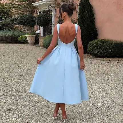 Townlike Pleated Waist Wrap A-line Dress Women Elegant Midi Long 2024 Summer Dress Backless Nightclub Sexy Party Dresses by Gilded Grace