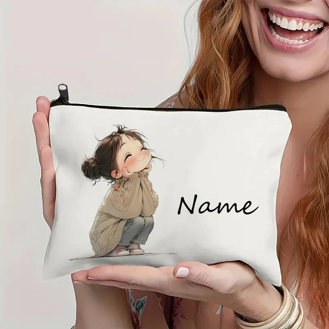 Custom Name Vintage Cute Girl Pattern Makeup Bag Handbag Toiletry Bag Pencil Case Holiday Gift Cosmetic Bag by Gilded Grace