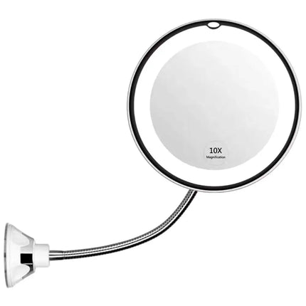 Flexible Gooseneck Makeup Mirror with LED Light 10X Magnifying Mirror Suction Cup Bright Diffused Light And 360 Degree Swivel by Gilded Grace