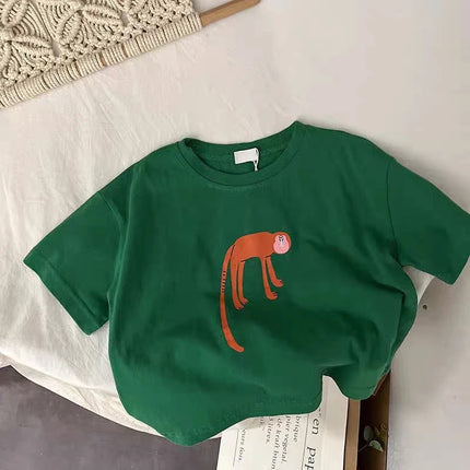 Animal Pattern Baby Boys Girls Short Sleeve Tops Kids Tees Summer Clothing Loose Fashion Trendy Children's Wear T-shirt O-neck by Gilded Grace