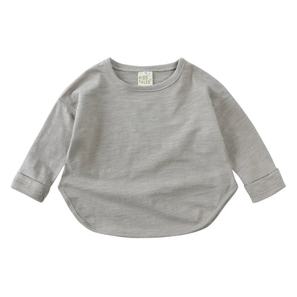 Autumn Boy Girl Baby O-neck Solid Bottoming Shirt Children Simple Casual Long Sleeves T-shirt Kid Cotton Tops Infant Unique Tees by Gilded Grace
