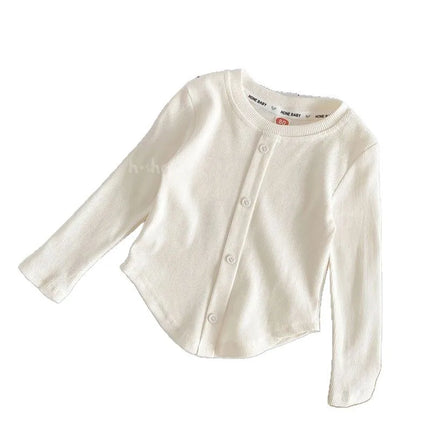 Spring New Children Solid Ribbed Tops Long Sleeve Breathable T-shirt Girls Basic Tee Kids Slim Casual Clothes by Gilded Grace