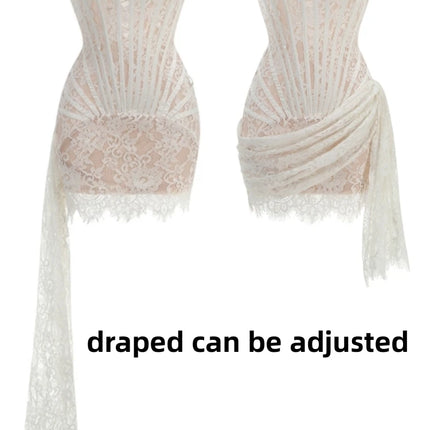 Women's Sexy Strapless Lace Corset Mini Dress Sleeveless Lace-up Adjusted Draped Black Bodycon Dresses Elegant Party Club Gowns by Gilded Grace