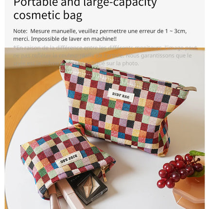 Colorful Checkered Women's Makeup Bag Large Capacity Makeup Lipstick Storage Bag Portable Travel Toiletry Bag Commuter Clutch by Gilded Grace