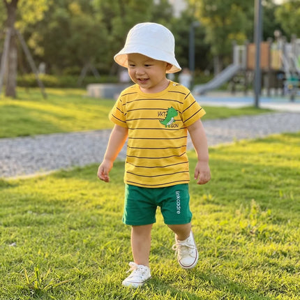 Summer Casual Baby Set Dinosaur Style Stripe T-shirt+Shorts 2Pcs Clothes for Boys Girls Soft Cotton Infant Outfit by Gilded Grace