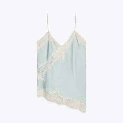 Sexy Lace Patchwork Sling Dress Women Satin Off-shoulder Sleeveless See Through Short Dresses Lady Casual Summer Party Gowns by Gilded Grace