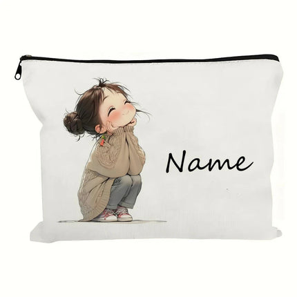 Custom Name Vintage Cute Girl Pattern Makeup Bag Handbag Toiletry Bag Pencil Case Holiday Gift Cosmetic Bag by Gilded Grace