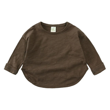 Autumn Boy Girl Baby O-neck Solid Bottoming Shirt Children Simple Casual Long Sleeves T-shirt Kid Cotton Tops Infant Unique Tees by Gilded Grace
