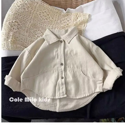 Korean boys' shirt long sleeved spring and autumn 2024 new girls' shirt baby top children's cardigan outdoor wear by Gilded Grace