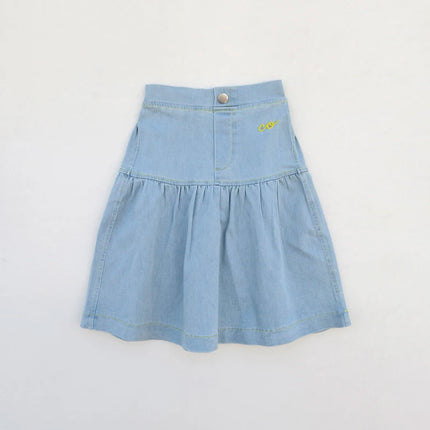 Ali Co SS26 Blue Denim collection Cotton boys girls outfits dress skirt shirt and overalls by Gilded Grace