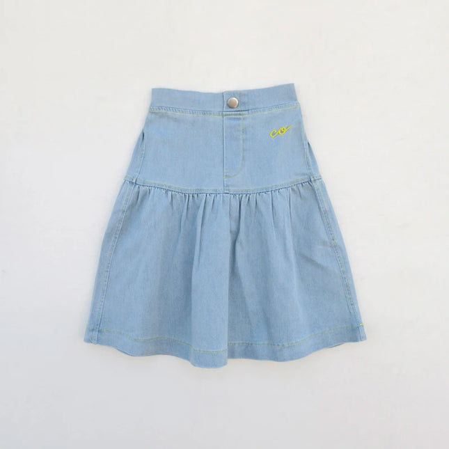 Ali Co SS26 Blue Denim collection Cotton boys girls outfits dress skirt shirt and overalls by Gilded Grace