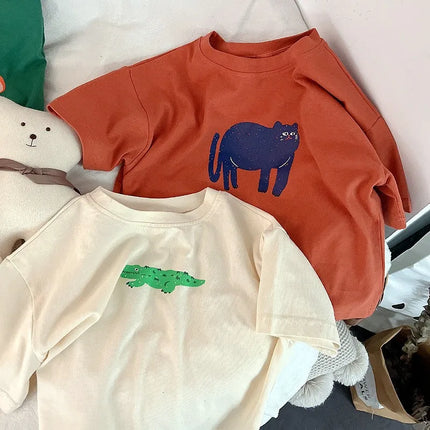 Animal Pattern Baby Boys Girls Short Sleeve Tops Kids Tees Summer Clothing Loose Fashion Trendy Children's Wear T-shirt O-neck by Gilded Grace