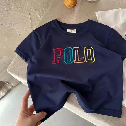 2025 Summer Kids Korean Style Simple 100% Cotton T Shirt for Children Trendy Letter Printed Tees Girls Daily Casual Sweatshirts by Gilded Grace