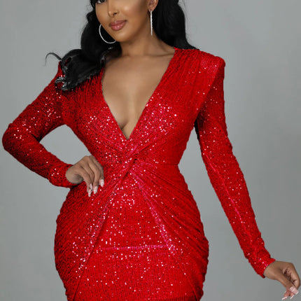 Elegant Party Dresses for Women 2025 Sequin V-neck Pleated Slim Sexy Dress by Gilded Grace