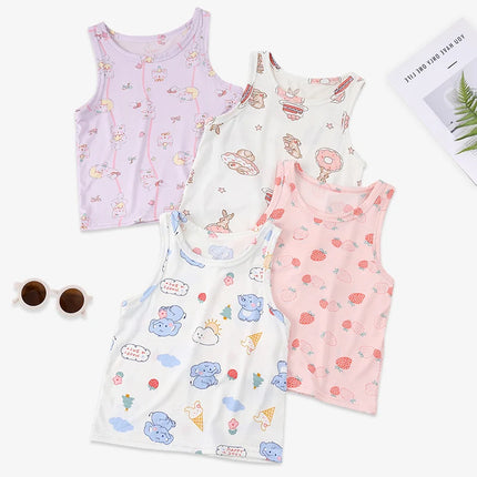 1/3/4 Pcs Children's Four Seasons Thin Solid Color Joker Vest Boy Loose And Comfortable Bottoming Shirt girl Sweet And Lovely T by Gilded Grace