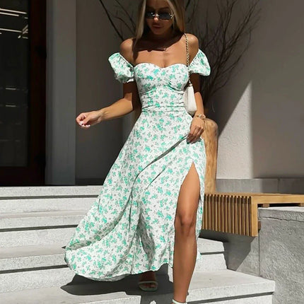 Wolfeel Off Shoulder Floral Dress Women's Fashionable Slit Long Slim Fit Print Dress Sexy Hot Girl Evening Dresses Summer New by Gilded Grace