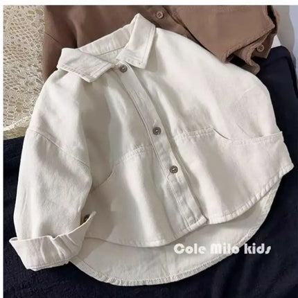 Korean boys' shirt long sleeved spring and autumn 2024 new girls' shirt baby top children's cardigan outdoor wear by Gilded Grace