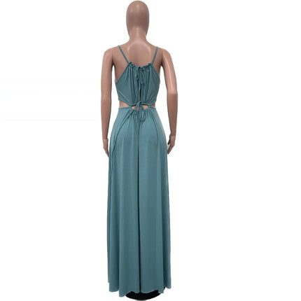 2025 Women's Dress Summer Holiday Solid Long Dresses Sexy Drawstring Lace Up Sleeveless Vestidos Para Mujer Club Party Outfits by Gilded Grace