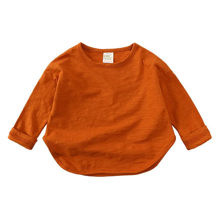 Autumn Boy Girl Baby O-neck Solid Bottoming Shirt Children Simple Casual Long Sleeves T-shirt Kid Cotton Tops Infant Unique Tees by Gilded Grace