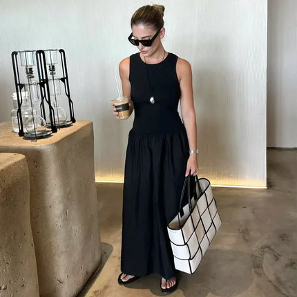 HXAO Women's Black Long Dresses 2025 Spring Sleeveless Elegant Dresses Fashion Casual Vintage Party Khaki Dresses Vestidos by Gilded Grace