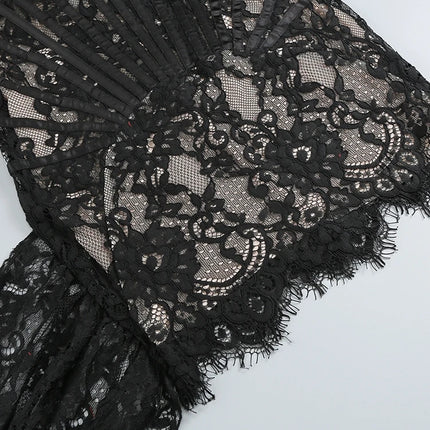 Women's Sexy Strapless Lace Corset Mini Dress Sleeveless Lace-up Adjusted Draped Black Bodycon Dresses Elegant Party Club Gowns by Gilded Grace