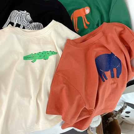 Animal Pattern Baby Boys Girls Short Sleeve Tops Kids Tees Summer Clothing Loose Fashion Trendy Children's Wear T-shirt O-neck by Gilded Grace