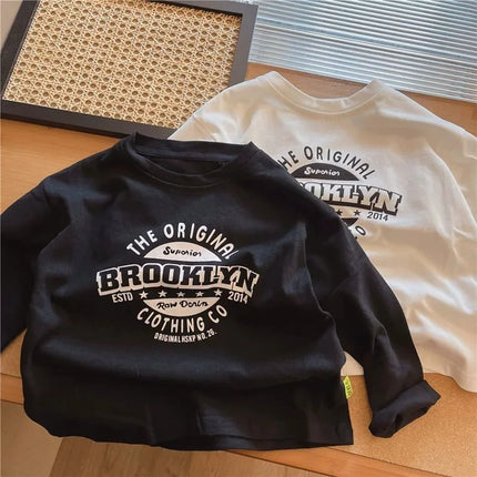 Spring Girls Boys Baby T-shirt Kids 1-10Year Round Neck Long Sleeve T-shirt Letter Printed Pattern Tops Autumn Children Clothing by Gilded Grace