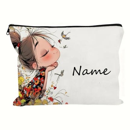 Custom Name Vintage Cute Girl Pattern Makeup Bag Handbag Toiletry Bag Pencil Case Holiday Gift Cosmetic Bag by Gilded Grace