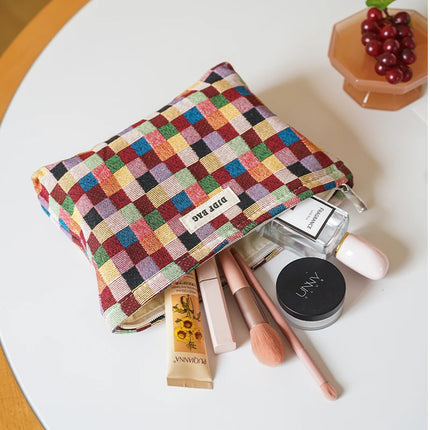 Colorful Checkered Women's Makeup Bag Large Capacity Makeup Lipstick Storage Bag Portable Travel Toiletry Bag Commuter Clutch by Gilded Grace