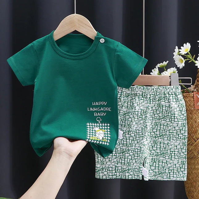 Summer Casual Baby Set Dinosaur Style Stripe T-shirt+Shorts 2Pcs Clothes for Boys Girls Soft Cotton Infant Outfit by Gilded Grace