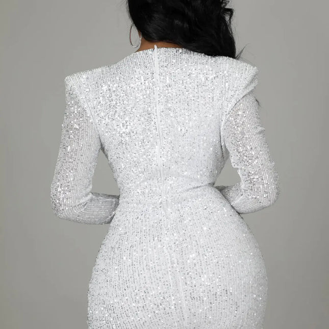 Elegant Party Dresses for Women 2025 Sequin V-neck Pleated Slim Sexy Dress by Gilded Grace
