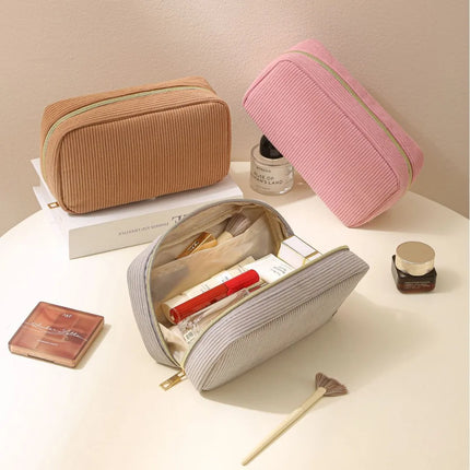 Corduroy Travel Cosmetic Bag Portable Makeup Storage Bag Purses Women Zipper Make Up Organizer Travel Storage Bag And Makeup Bag by Gilded Grace