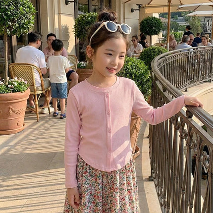 Spring New Children Solid Ribbed Tops Long Sleeve Breathable T-shirt Girls Basic Tee Kids Slim Casual Clothes by Gilded Grace