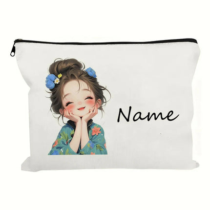 Custom Name Vintage Cute Girl Pattern Makeup Bag Handbag Toiletry Bag Pencil Case Holiday Gift Cosmetic Bag by Gilded Grace