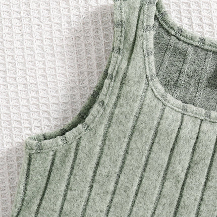 Spring and autumn new girls fashion knitted solid color pit strip mid-collar long-sleeved shirt + sleeveless vest casual dress 2 by Gilded Grace