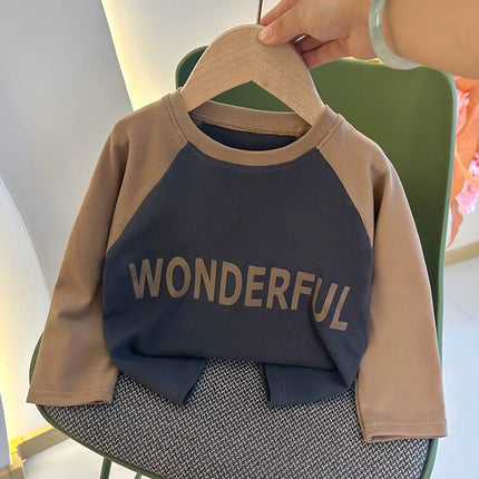 New Autumn Girls and Boys Long Sleeve T-shirt Base Shirt Letter Korean Style Children Clothing by Gilded Grace