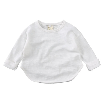 Autumn Boy Girl Baby O-neck Solid Bottoming Shirt Children Simple Casual Long Sleeves T-shirt Kid Cotton Tops Infant Unique Tees by Gilded Grace