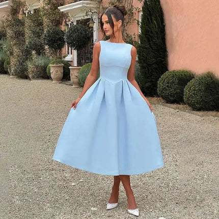 Townlike Pleated Waist Wrap A-line Dress Women Elegant Midi Long 2024 Summer Dress Backless Nightclub Sexy Party Dresses by Gilded Grace