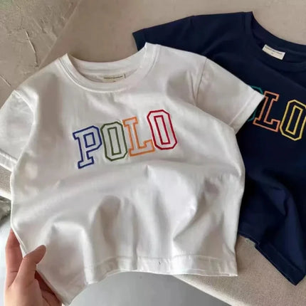 2025 Summer Kids Korean Style Simple 100% Cotton T Shirt for Children Trendy Letter Printed Tees Girls Daily Casual Sweatshirts by Gilded Grace
