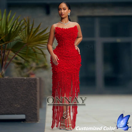 Customized Trendy Tassel Prom Dresses Pearls Strapless Beadings for Women Kuwait Saudi Arabric Gala Bespoke Vestidos De Fiesta by Gilded Grace