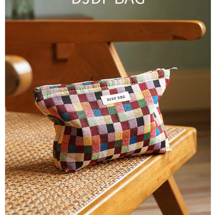 Colorful Checkered Women's Makeup Bag Large Capacity Makeup Lipstick Storage Bag Portable Travel Toiletry Bag Commuter Clutch by Gilded Grace