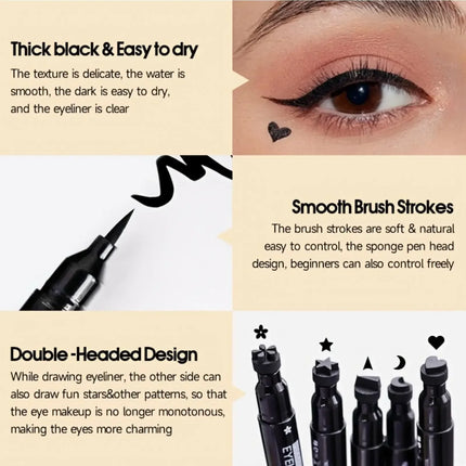 1PC 2-in-1 Waterproof Liquid Eyeliner-Quick Dry, Including Star/Love/Butterfly Patterns, Accurate Eye Makeup, Silky Application by Gilded Grace