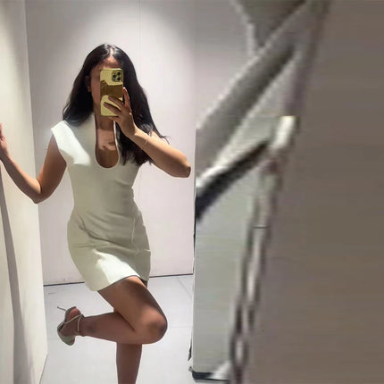 Elegant Slim Women's Dress Stand Collar Hollow Out Sleeveless Waist-Closed Lady Mini Dresses 2026 Spring Summer Female Robe by Gilded Grace