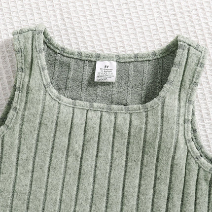 Spring and autumn new girls fashion knitted solid color pit strip mid-collar long-sleeved shirt + sleeveless vest casual dress 2 by Gilded Grace