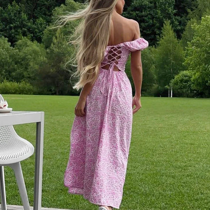 Wolfeel Off Shoulder Floral Dress Women's Fashionable Slit Long Slim Fit Print Dress Sexy Hot Girl Evening Dresses Summer New by Gilded Grace
