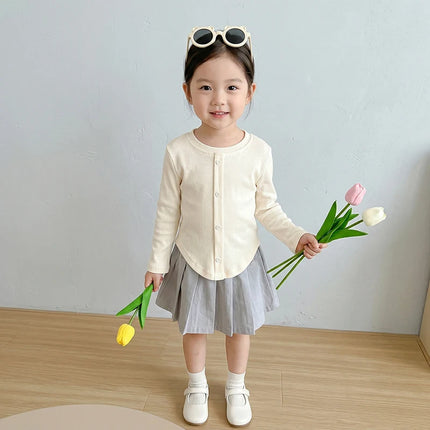 Spring New Children Solid Ribbed Tops Long Sleeve Breathable T-shirt Girls Basic Tee Kids Slim Casual Clothes by Gilded Grace